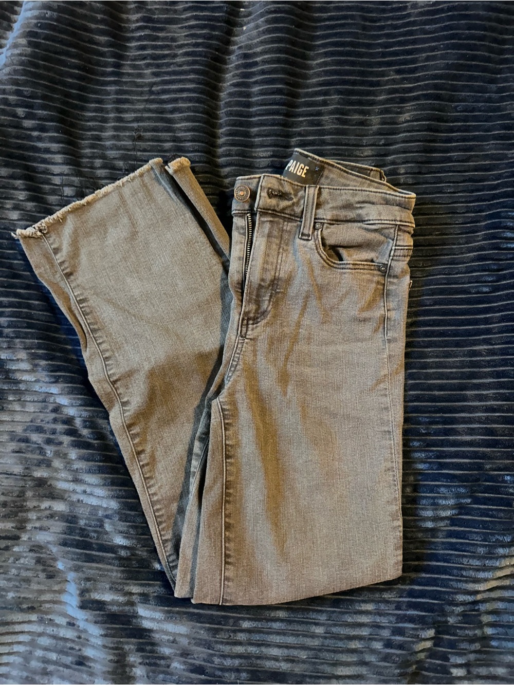 PAIGE Dark Gray Skinny Jeans with Raw Hem